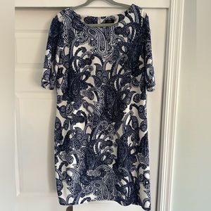 Blue and white paisley dress